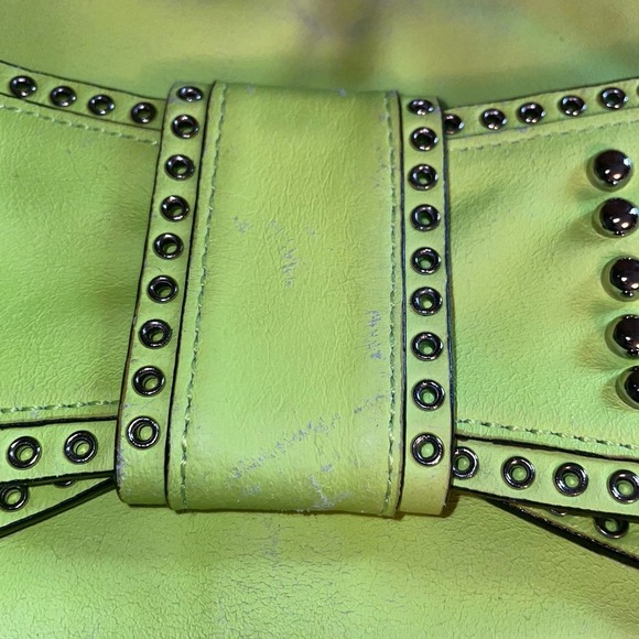 Rebecca Minkoff Bow Studded Shoulder Crossbody Bag Purse Neon Yellow Chain Strap - Picture 15 of 15